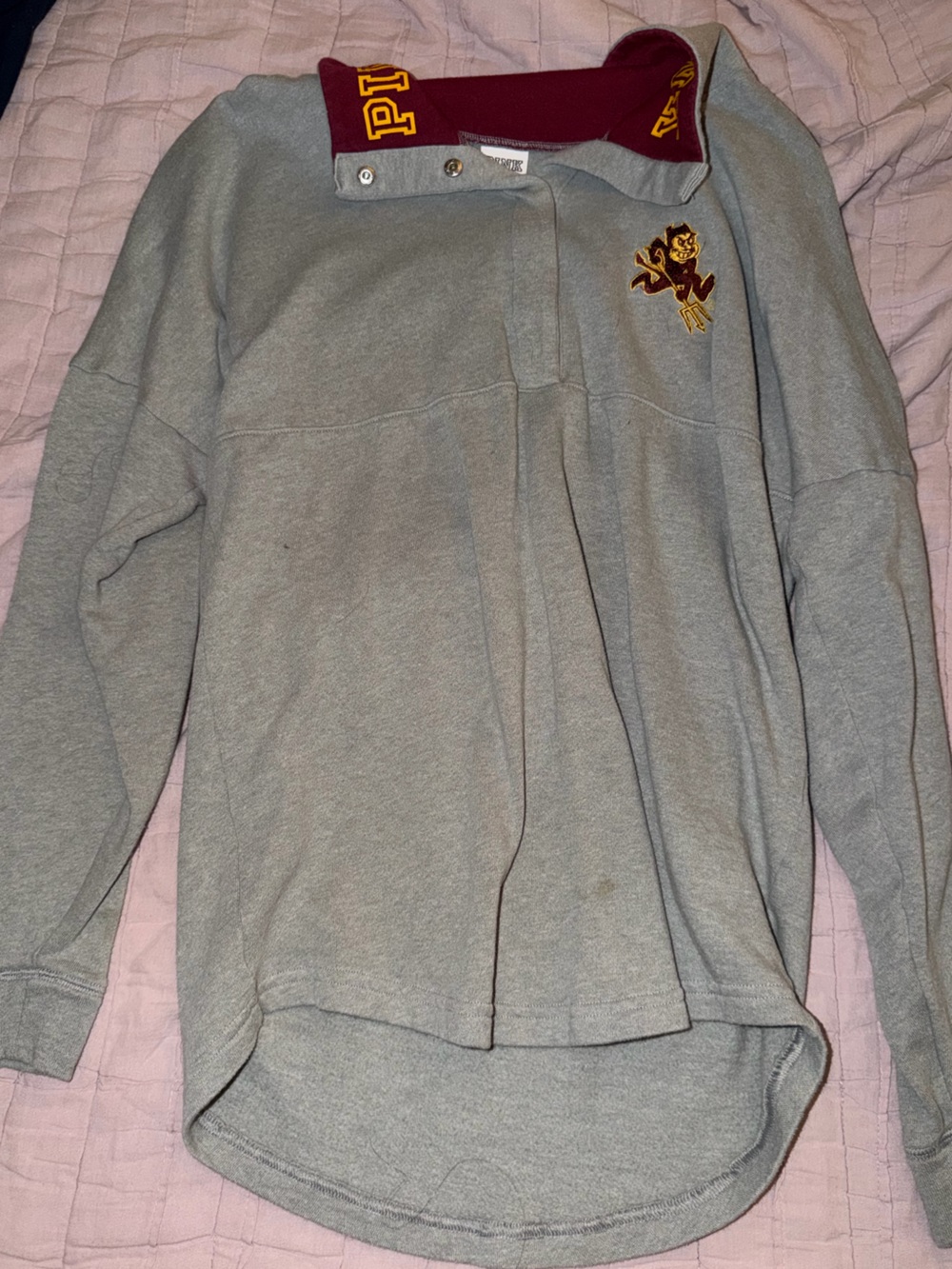 PINK Victoria's Secret Light Gray Pull-over Sweater with Maroon Accent ASU